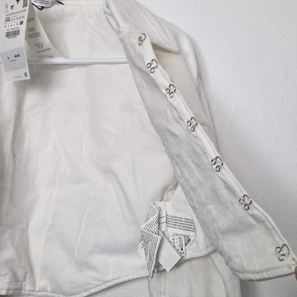Zara Women's White Denim Jacket corset cropped jeans jacket Sz XXL - Picture 7 of 16